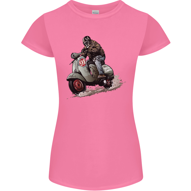 Scooter Skull MOD Moped Motorcycle Biker Womens Petite Cut T-Shirt Azalea