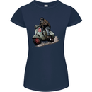 Scooter Skull MOD Moped Motorcycle Biker Womens Petite Cut T-Shirt Navy Blue