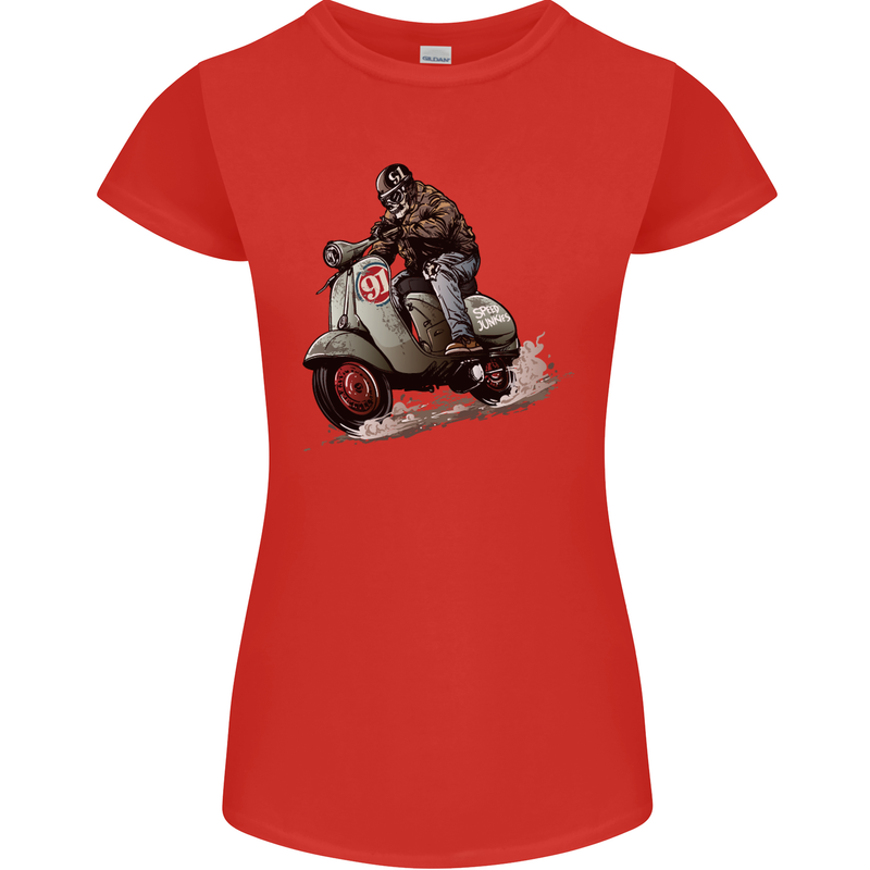 Scooter Skull MOD Moped Motorcycle Biker Womens Petite Cut T-Shirt Red