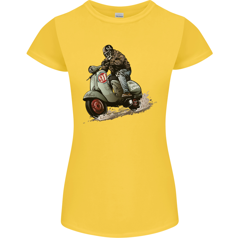 Scooter Skull MOD Moped Motorcycle Biker Womens Petite Cut T-Shirt Yellow