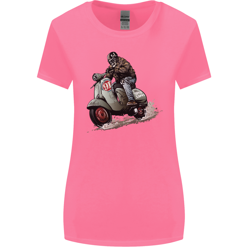 Scooter Skull MOD Moped Motorcycle Biker Womens Wider Cut T-Shirt Azalea
