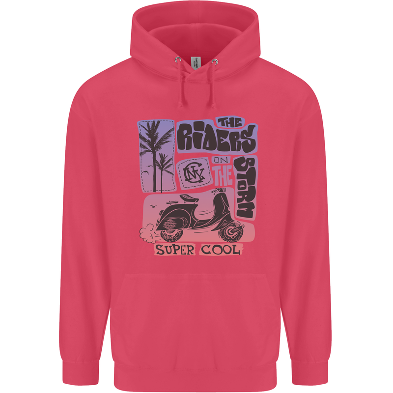 Scooter the Riders on the Storm Motorbike Childrens Kids Hoodie Heliconia