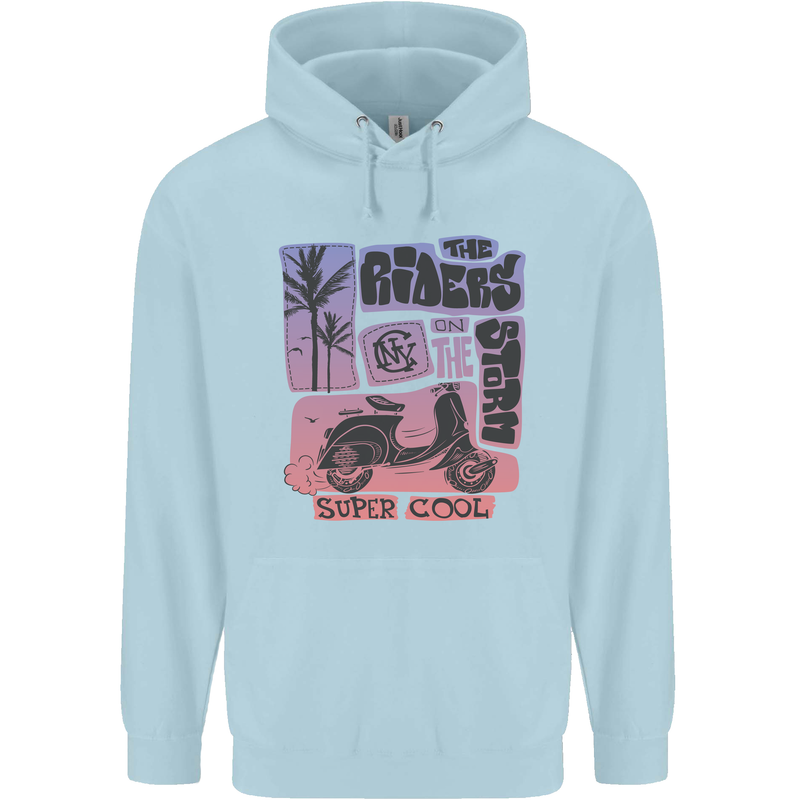 Scooter the Riders on the Storm Motorbike Childrens Kids Hoodie Light Blue