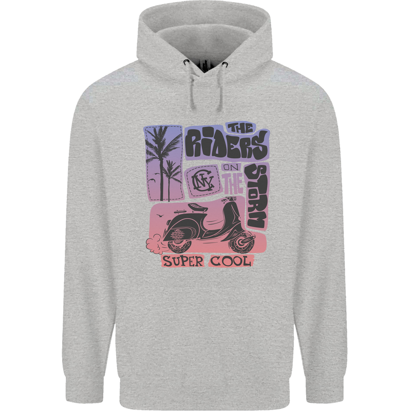 Scooter the Riders on the Storm Motorbike Childrens Kids Hoodie Sports Grey