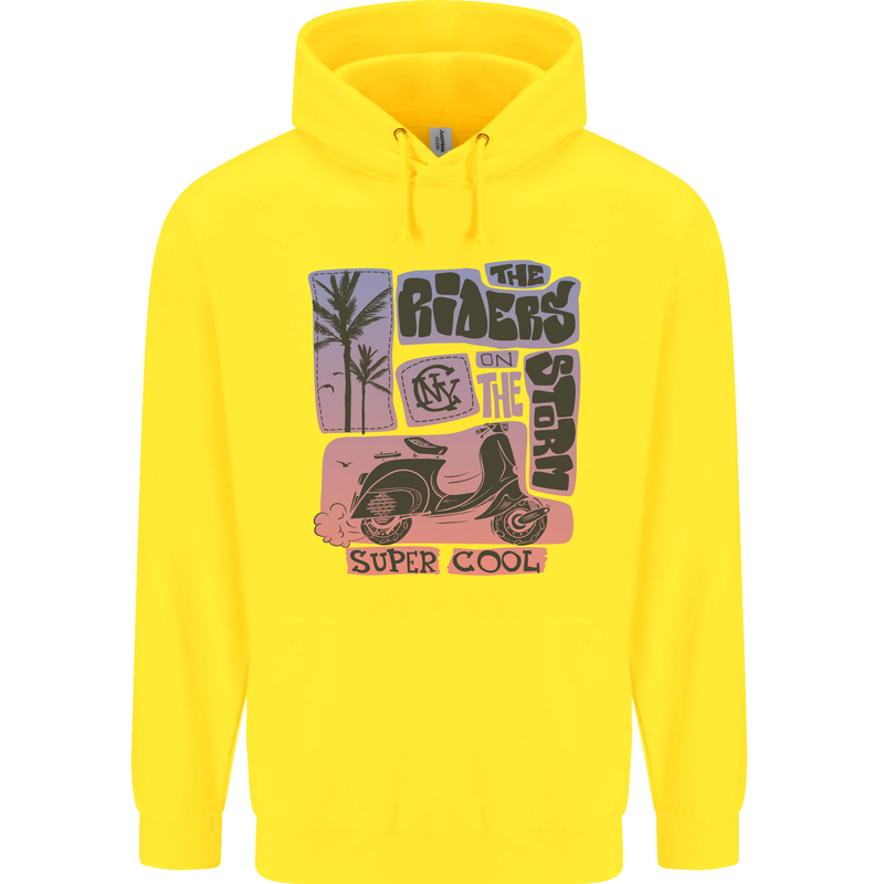 Scooter the Riders on the Storm Motorbike Childrens Kids Hoodie Yellow