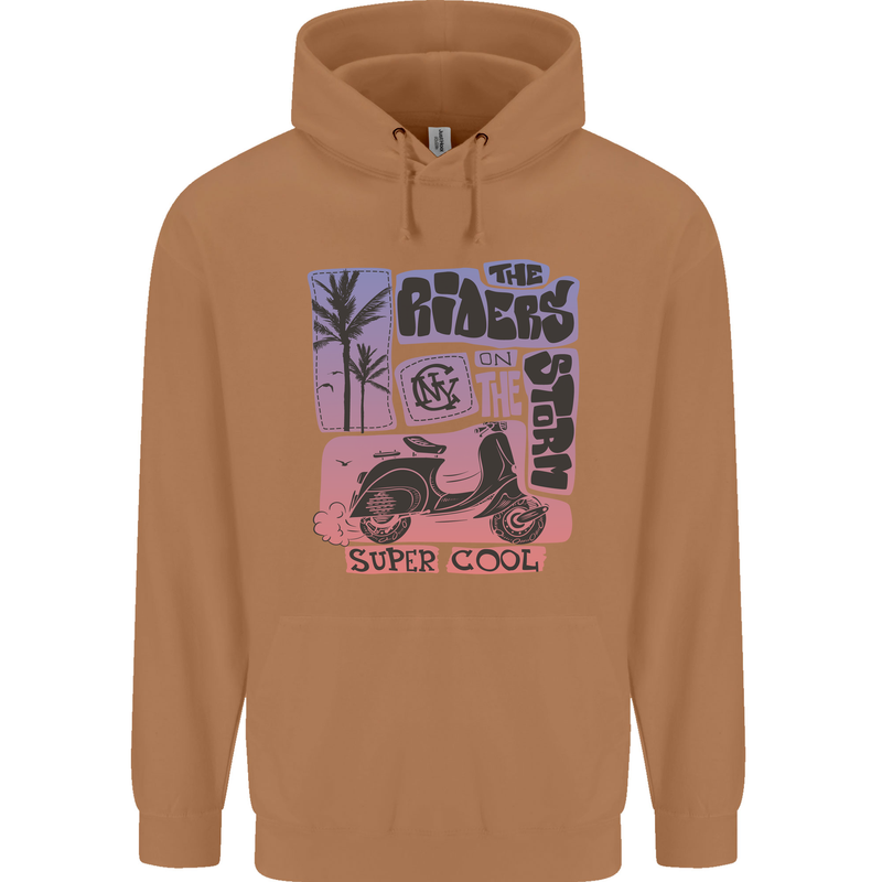 Scooter the Riders on the Storm Motorbike Mens 80% Cotton Hoodie Caramel Latte
