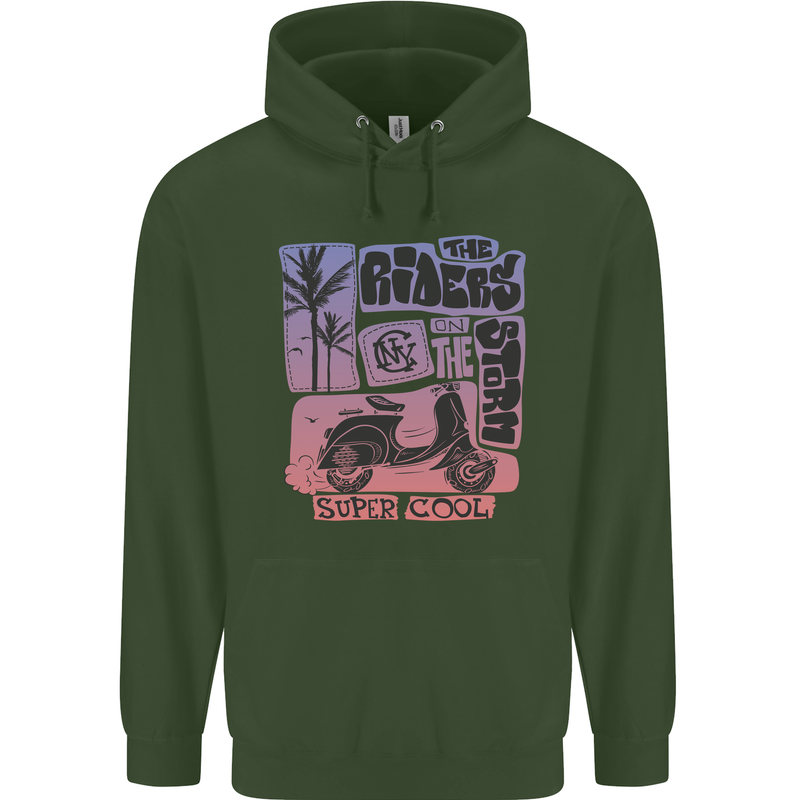 Scooter the Riders on the Storm Motorbike Mens 80% Cotton Hoodie Forest Green