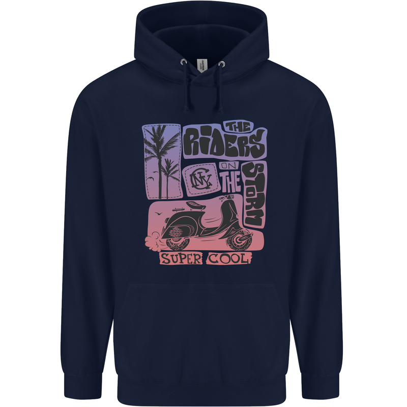 Scooter the Riders on the Storm Motorbike Mens 80% Cotton Hoodie Navy Blue