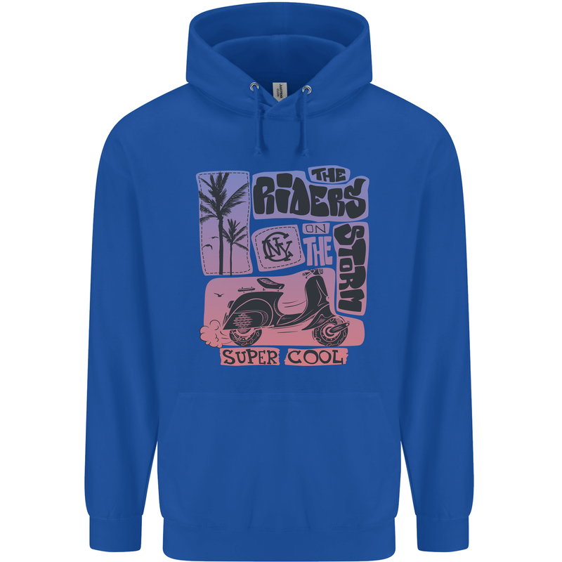 Scooter the Riders on the Storm Motorbike Mens 80% Cotton Hoodie Royal Blue