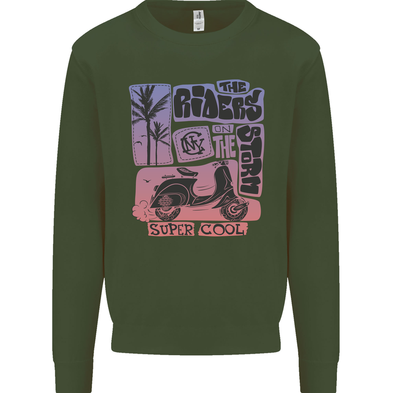Scooter the Riders on the Storm Motorbike Mens Sweatshirt Jumper Forest Green
