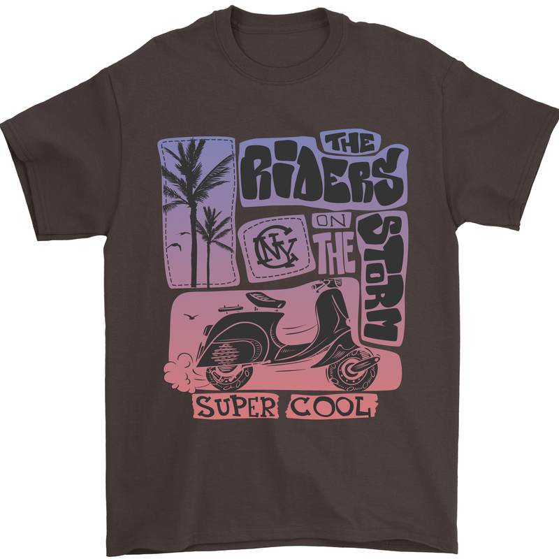 Scooter the Riders on the Storm Motorbike Mens T-Shirt Cotton Gildan Dark Chocolate