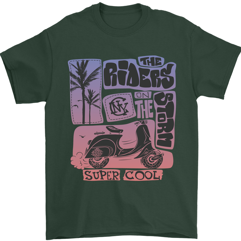 Scooter the Riders on the Storm Motorbike Mens T-Shirt Cotton Gildan Forest Green