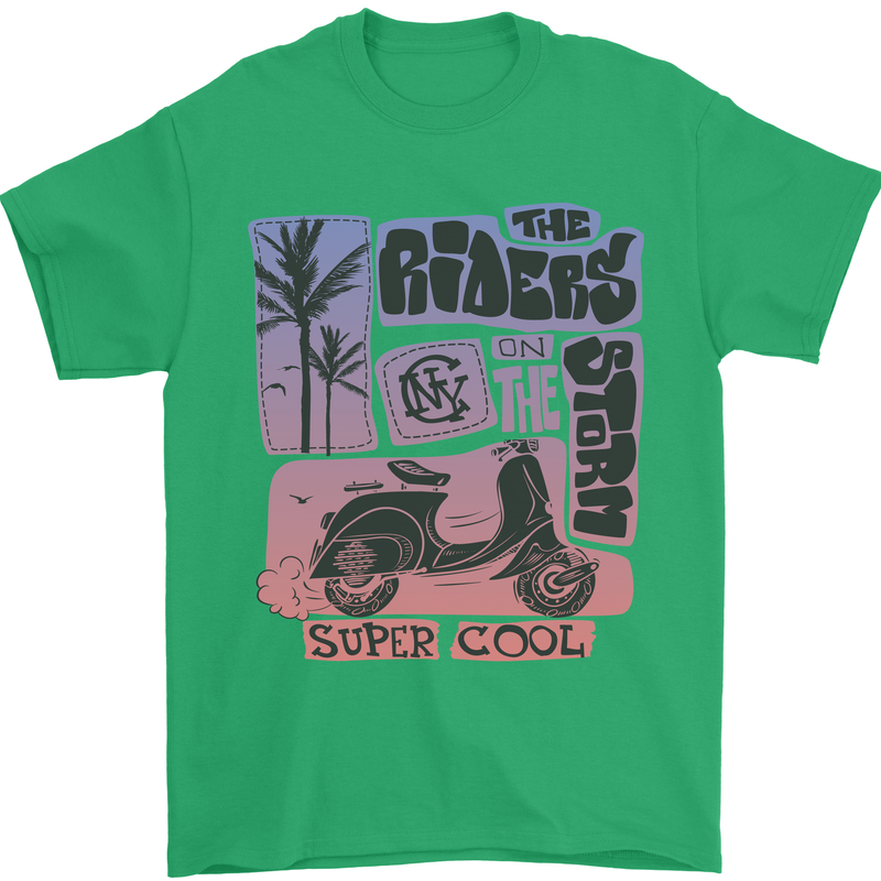 Scooter the Riders on the Storm Motorbike Mens T-Shirt Cotton Gildan Irish Green