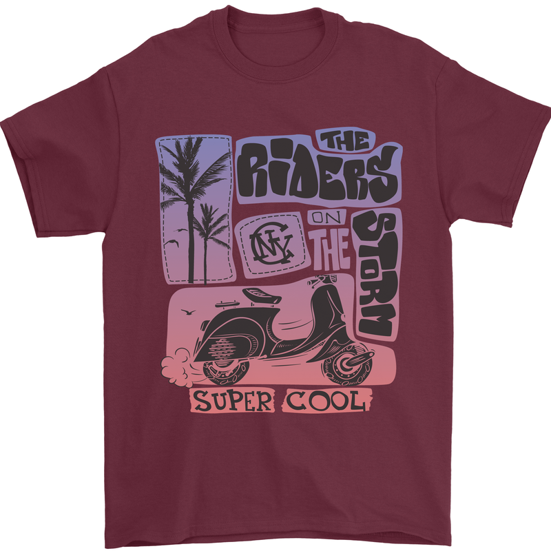 Scooter the Riders on the Storm Motorbike Mens T-Shirt Cotton Gildan Maroon