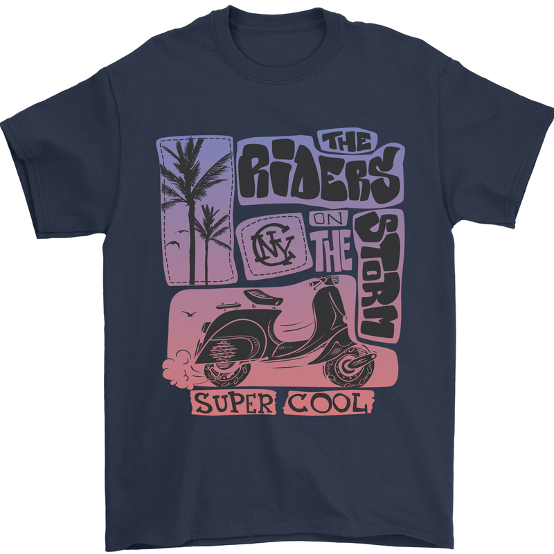 Scooter the Riders on the Storm Motorbike Mens T-Shirt Cotton Gildan Navy Blue