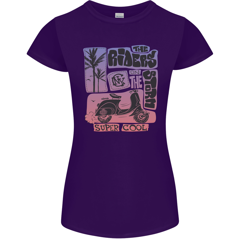 Scooter the Riders on the Storm Motorbike Womens Petite Cut T-Shirt Purple