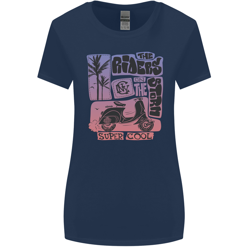 Scooter the Riders on the Storm Motorbike Womens Wider Cut T-Shirt Navy Blue