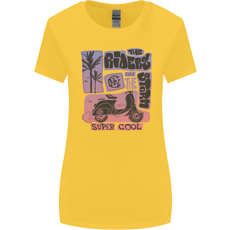 Scooter the Riders on the Storm Motorbike Womens Wider Cut T-Shirt Yellow