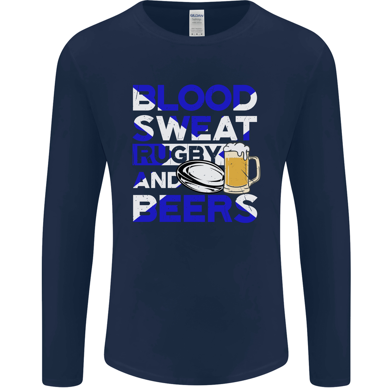 Scotland Blood Sweat & Beers Rugby Scottish Mens Long Sleeve T-Shirt Navy Blue