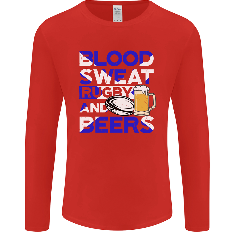 Scotland Blood Sweat & Beers Rugby Scottish Mens Long Sleeve T-Shirt Red