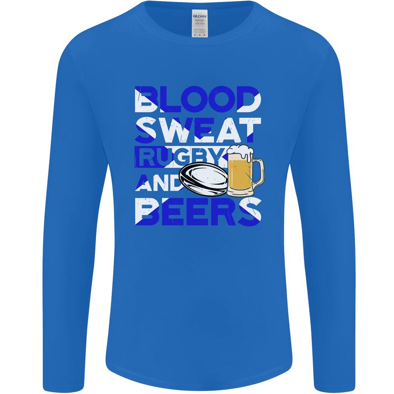 Scotland Blood Sweat & Beers Rugby Scottish Mens Long Sleeve T-Shirt Royal Blue