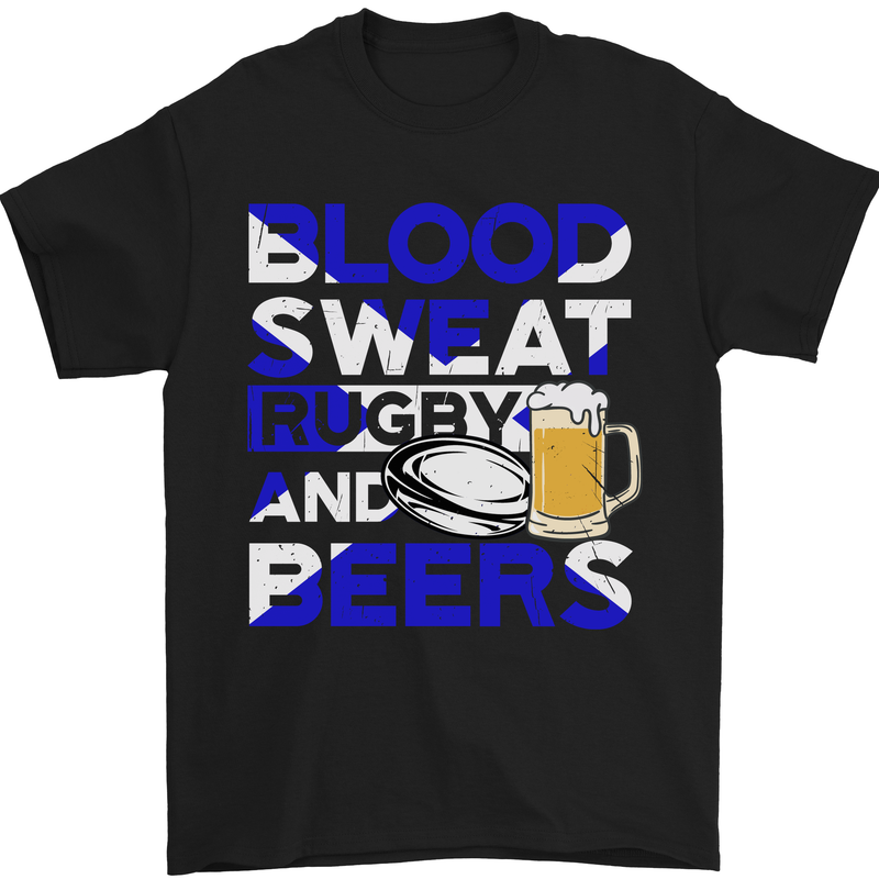 Scotland Blood Sweat & Beers Rugby Scottish Mens T-Shirt Cotton Gildan Black