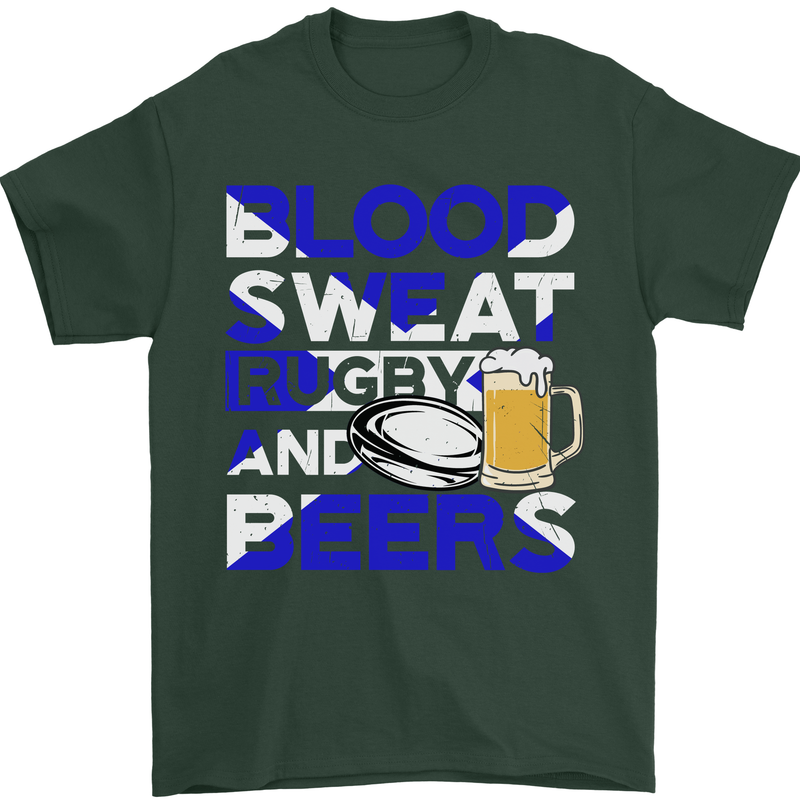 Scotland Blood Sweat & Beers Rugby Scottish Mens T-Shirt Cotton Gildan Forest Green