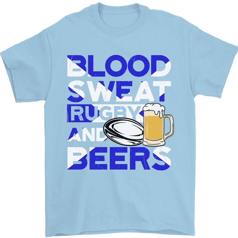 Scotland Blood Sweat & Beers Rugby Scottish Mens T-Shirt Cotton Gildan Light Blue