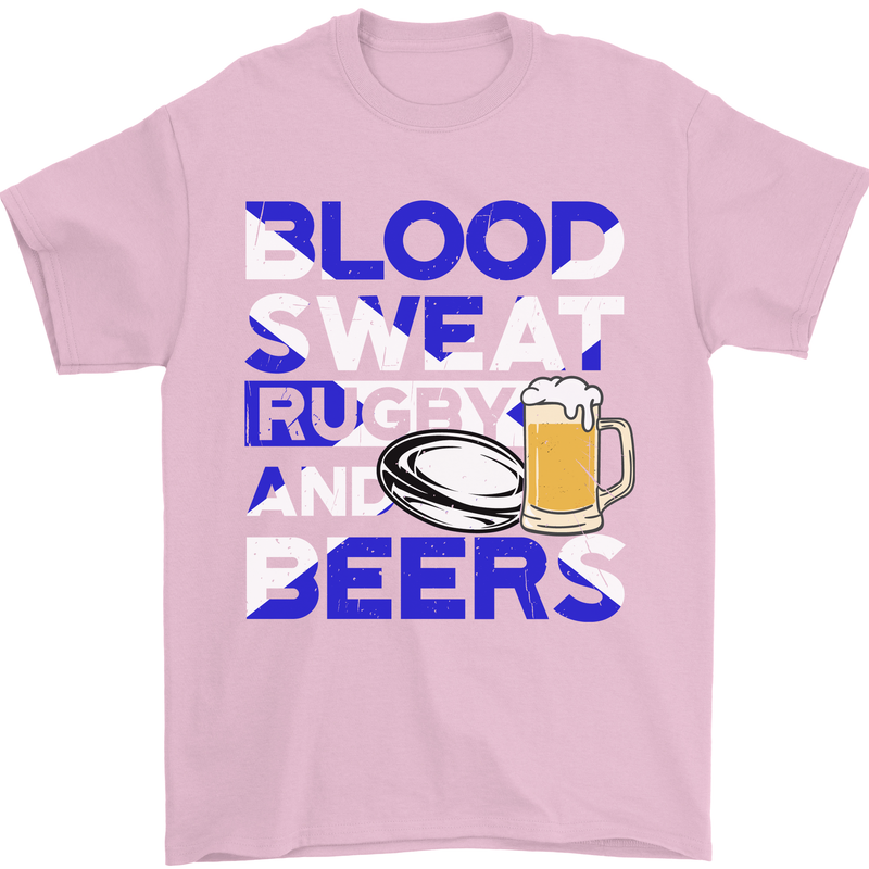 Scotland Blood Sweat & Beers Rugby Scottish Mens T-Shirt Cotton Gildan Light Pink