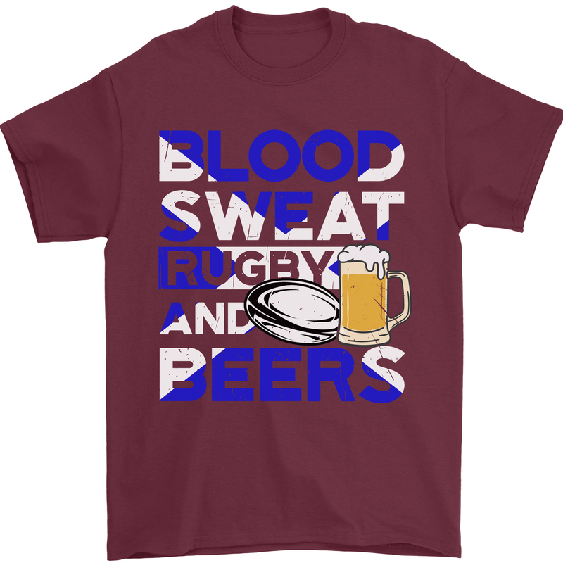 Scotland Blood Sweat & Beers Rugby Scottish Mens T-Shirt Cotton Gildan Maroon