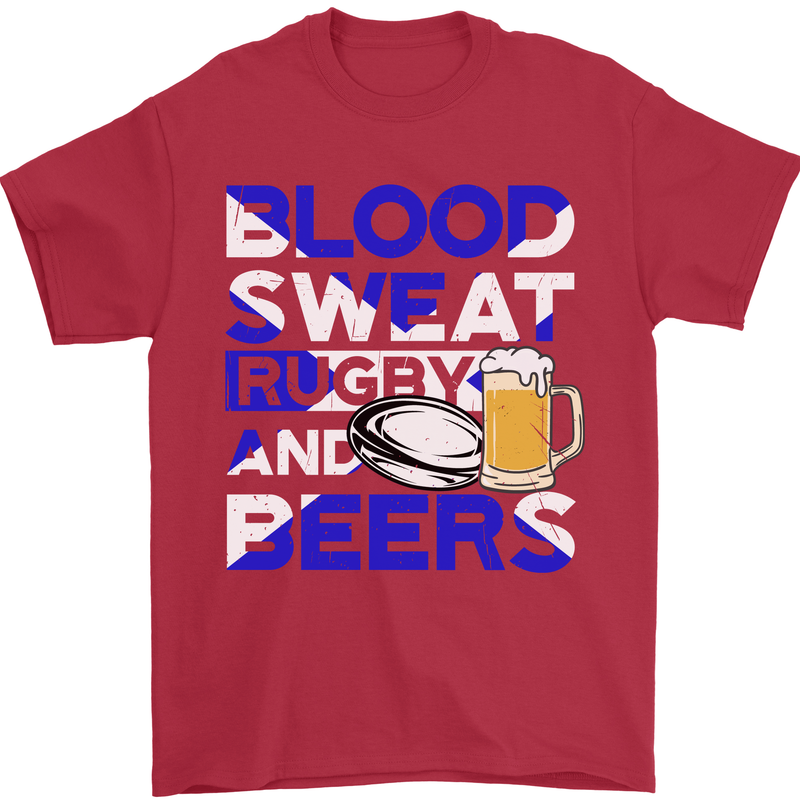 Scotland Blood Sweat & Beers Rugby Scottish Mens T-Shirt Cotton Gildan Red
