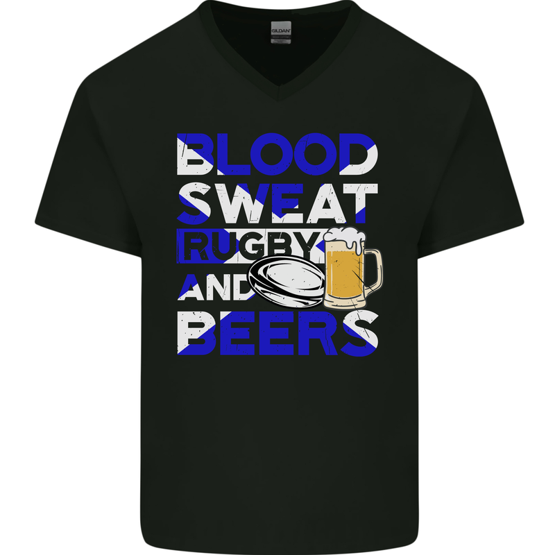 Scotland Blood Sweat & Beers Rugby Scottish Mens V-Neck Cotton T-Shirt Black