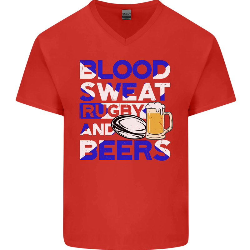 Scotland Blood Sweat & Beers Rugby Scottish Mens V-Neck Cotton T-Shirt Red