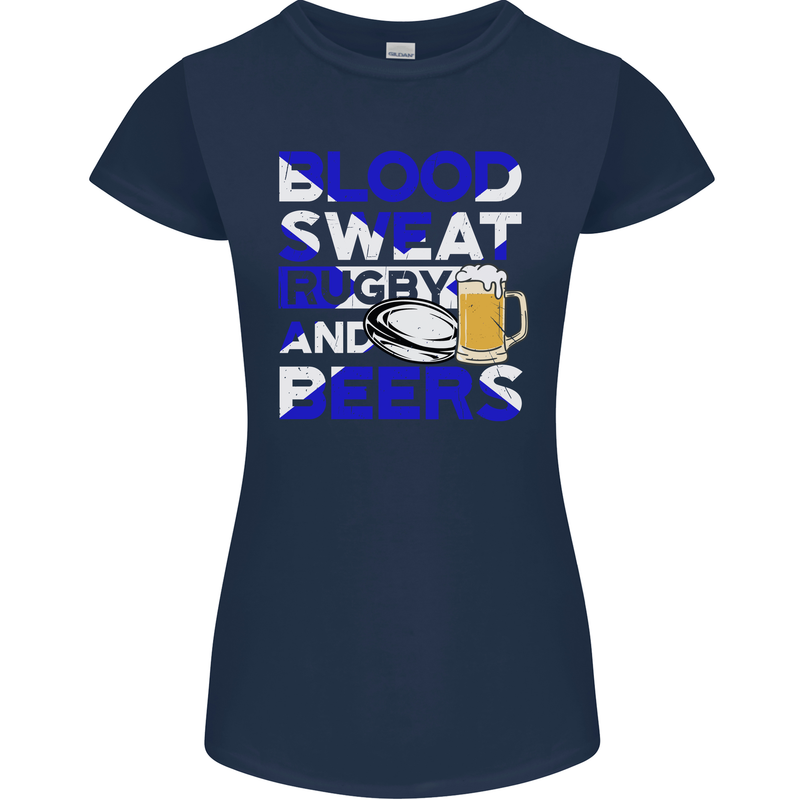 Scotland Blood Sweat & Beers Rugby Scottish Womens Petite Cut T-Shirt Navy Blue