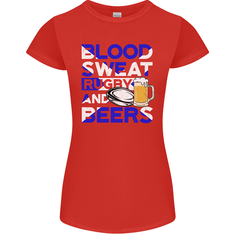 Scotland Blood Sweat & Beers Rugby Scottish Womens Petite Cut T-Shirt Red