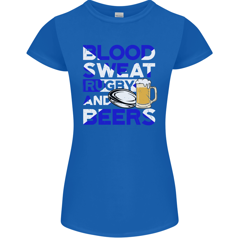 Scotland Blood Sweat & Beers Rugby Scottish Womens Petite Cut T-Shirt Royal Blue