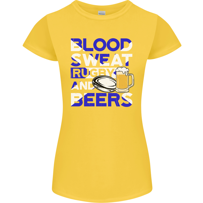 Scotland Blood Sweat & Beers Rugby Scottish Womens Petite Cut T-Shirt Yellow