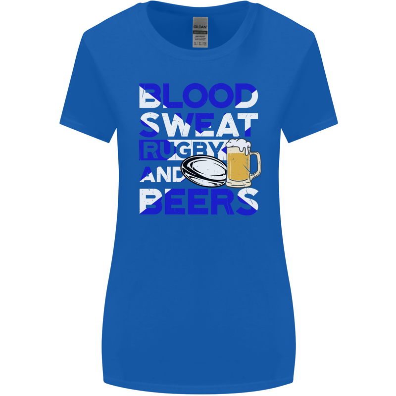 Scotland Blood Sweat & Beers Rugby Scottish Womens Wider Cut T-Shirt Royal Blue