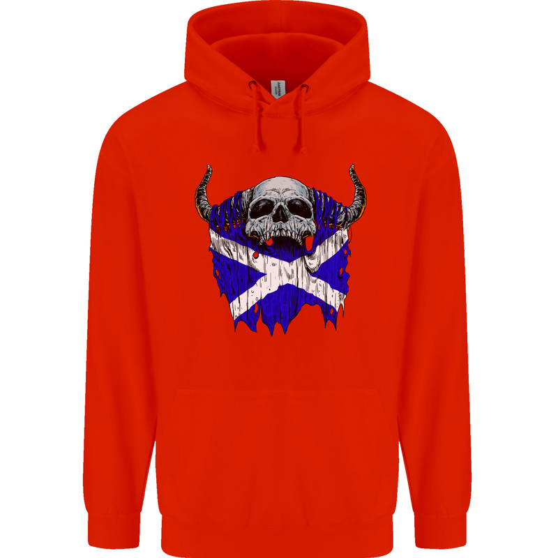 Scotland Flag Skull Scottish Biker Gothic Childrens Kids Hoodie Bright Red