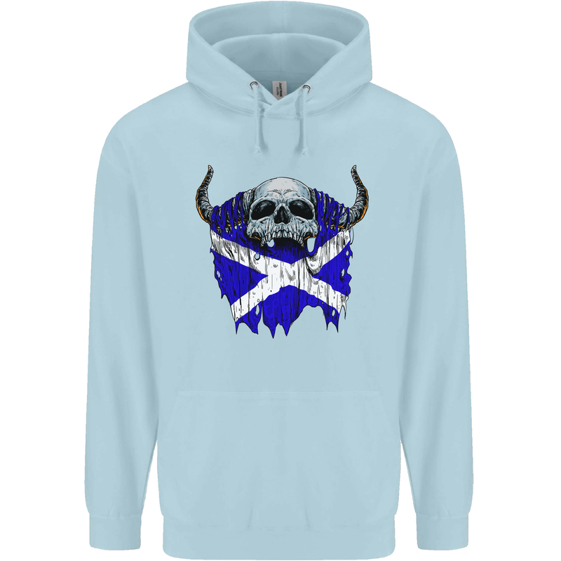 Scotland Flag Skull Scottish Biker Gothic Childrens Kids Hoodie Light Blue