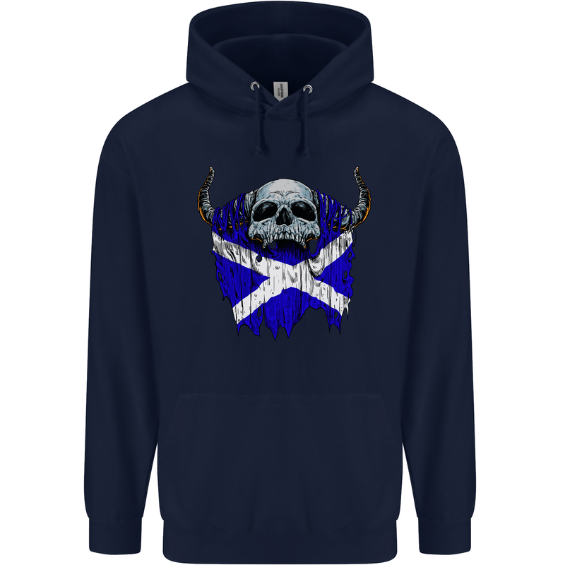 Scotland Flag Skull Scottish Biker Gothic Childrens Kids Hoodie Navy Blue
