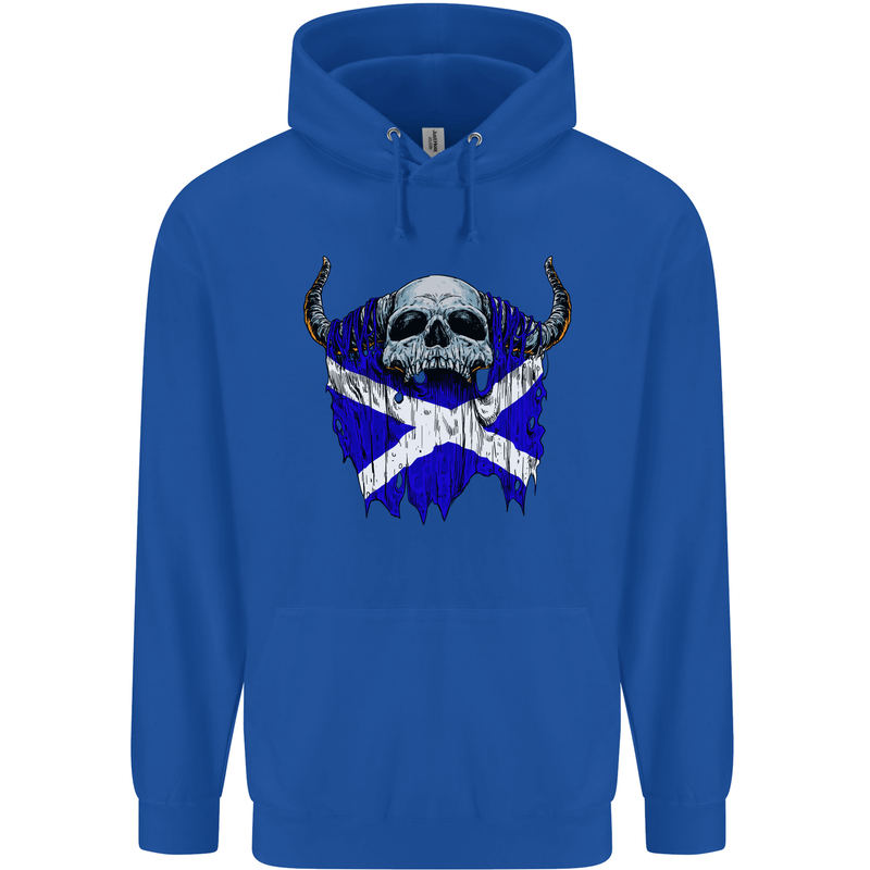 Scotland Flag Skull Scottish Biker Gothic Childrens Kids Hoodie Royal Blue