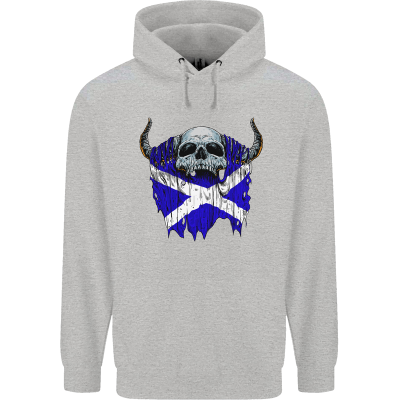 Scotland Flag Skull Scottish Biker Gothic Childrens Kids Hoodie Sports Grey