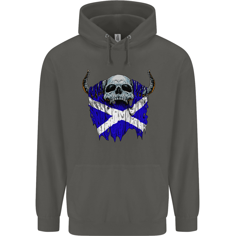 Scotland Flag Skull Scottish Biker Gothic Childrens Kids Hoodie Storm Grey