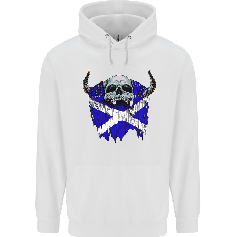 Scotland Flag Skull Scottish Biker Gothic Childrens Kids Hoodie White