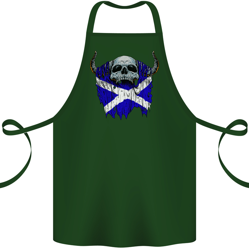 Scotland Flag Skull Scottish Biker Gothic Cotton Apron 100% Organic Forest Green