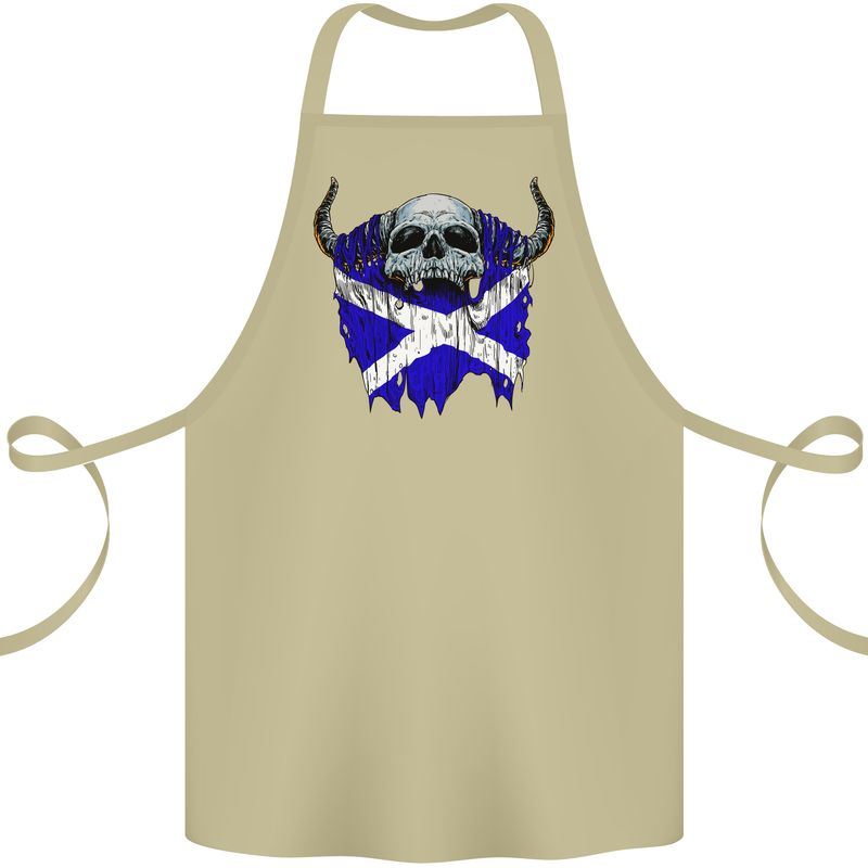 Scotland Flag Skull Scottish Biker Gothic Cotton Apron 100% Organic Khaki