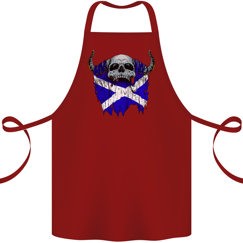 Scotland Flag Skull Scottish Biker Gothic Cotton Apron 100% Organic Maroon