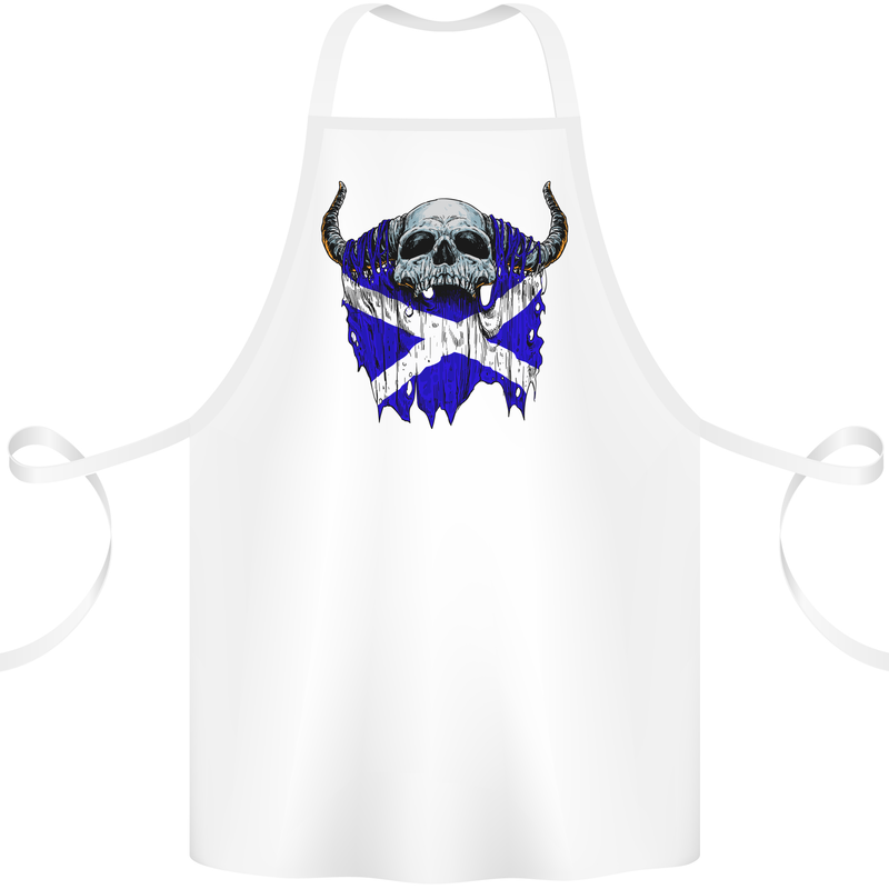 Scotland Flag Skull Scottish Biker Gothic Cotton Apron 100% Organic White