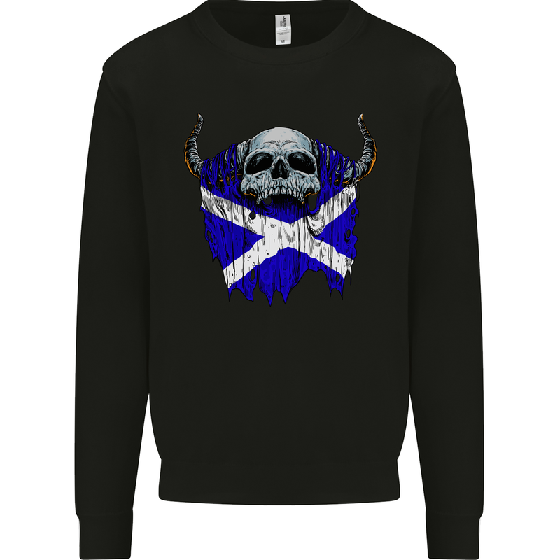 Scotland Flag Skull Scottish Biker Gothic Kids Sweatshirt Jumper Black